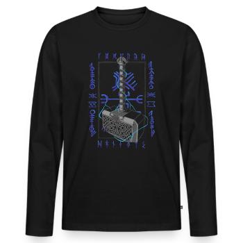 Viking Age - Thor Hammer - Männer Premium Bio Langarmshirt - Schwarz - Vorne - Nico (187cm)