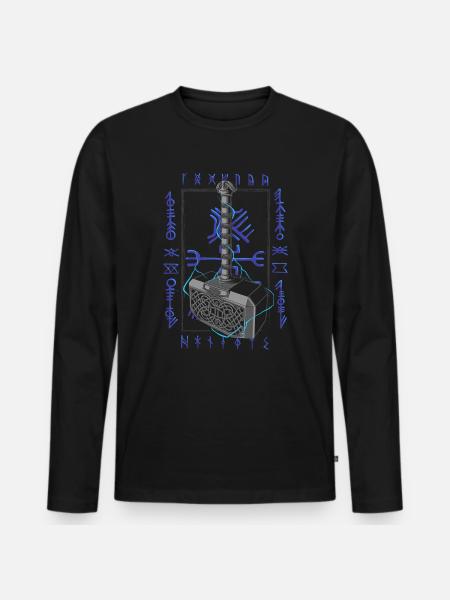 Viking Age - Thor Hammer - Männer Premium Bio Langarmshirt - Schwarz