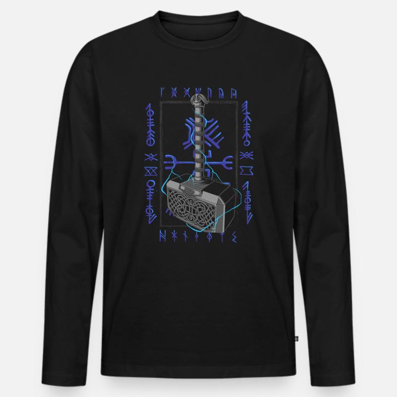 Viking Age - Thor Hammer - Männer Premium Bio Langarmshirt - Schwarz