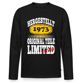 Hergestellt 1973 - Männer Premium Bio Langarmshirt - Schwarz - Vorne - Nico (187cm)