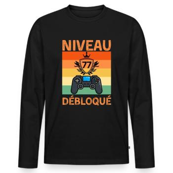 Niveau Anniversaire 77 ans Gamer humour - T-shirt manches longues Premium bio Homme - noir - Devant - Nico (187cm)