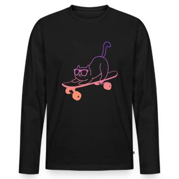 Skateboarding Cat Skating Skateboard - Men's Premium Organic Long Sleeve Shirt - black - Front - Nico (187cm)