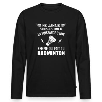 die Macht einer Frau, die Badminton macht - Männer Premium Bio Langarmshirt - Schwarz - Vorne - Nico (187cm)
