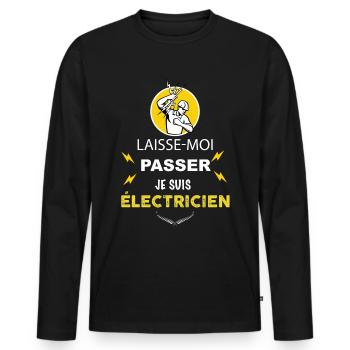 Electricien le spécialiste, le meilleur - T-shirt manches longues Premium bio Homme - noir - Devant - Nico (187cm)