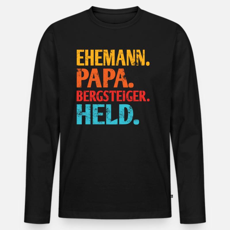 Ehemann Papa Bergsteiger Held - Männer Premium Bio Langarmshirt - Schwarz