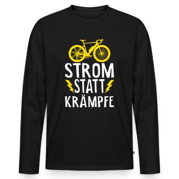 E-Bike Elektrofahrrad E-Biker - Männer Premium Bio Langarmshirt - Schwarz - Vorne - Nico (187cm)