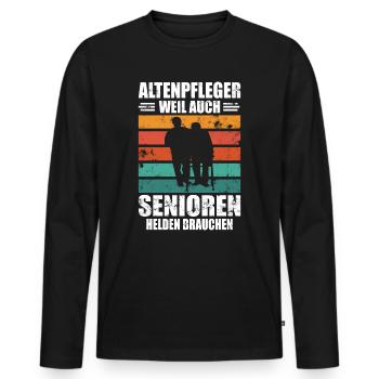 Altenpfleger Weil Auch Senioren Helden Brauchen - Männer Premium Bio Langarmshirt - Schwarz - Vorne - Nico (187cm)