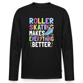 ROLLER SKATING MAKES EVERYTHING BETTER - Männer Premium Bio Langarmshirt - Schwarz - Vorne - Nico (187cm)