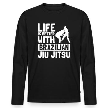 Life Is Better With Brazilian Jiu Jitsu - Männer Premium Bio Langarmshirt - Schwarz - Vorne - Nico (187cm)