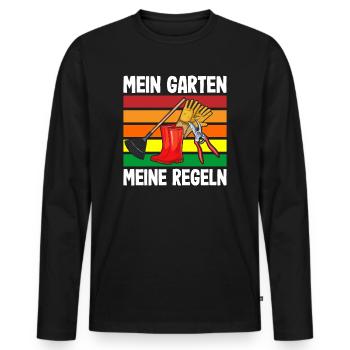 Mein Garten Meine Regeln - Männer Premium Bio Langarmshirt - Schwarz - Vorne - Nico (187cm)