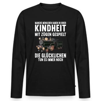 Modelleisenbahner Modellbahn Eisenbahn Modellbauer - Männer Premium Bio Langarmshirt - Schwarz - Vorne - Nico (187cm)
