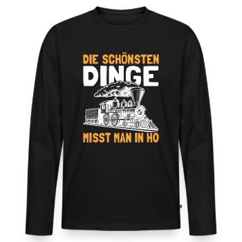 Modelleisenbahner Modellbahn Eisenbahn Modellbauer - Männer Premium Bio Langarmshirt - Schwarz - Vorne - Nico (187cm)