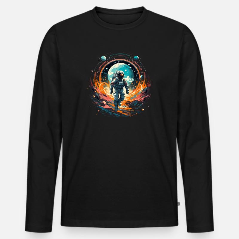 Cooles Astronauten Design - Männer Premium Bio Langarmshirt - Schwarz
