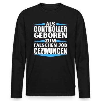 Controller im falschen Job gelandet - Männer Premium Bio Langarmshirt - Schwarz - Vorne - Nico (187cm)