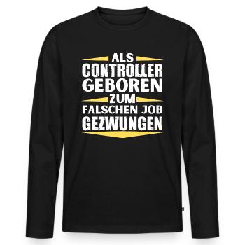 Controller im falschen Job gelandet - Männer Premium Bio Langarmshirt - Schwarz - Vorne - Nico (187cm)