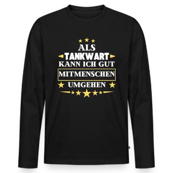 Traiter avec d'autres êtres humains en tant que pompiste. - T-shirt manches longues Premium bio Homme - noir - Devant - Nico (187cm)
