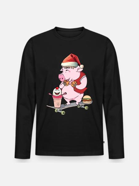 Santa Claus Skater Skating Piggy - Men's Premium Organic Long Sleeve Shirt - black