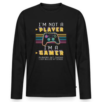 Kein Player sondern ein Gamer Nerd Vintage Trendy - Männer Premium Bio Langarmshirt - Schwarz - Vorne - Nico (187cm)