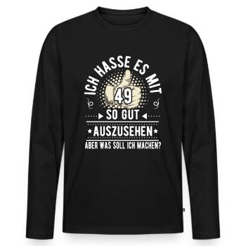 49. Geburtstag Mann Frau Vintage 49 Jahre - Männer Premium Bio Langarmshirt - Schwarz - Vorne - Nico (187cm)