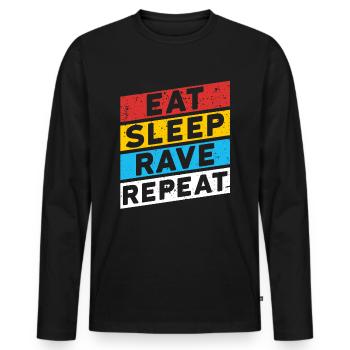 RAVE RAVER FESTIVAL PARTY | EAT SLEEP RAVE REPEAT - Männer Premium Bio Langarmshirt - Schwarz - Vorne - Nico (187cm)