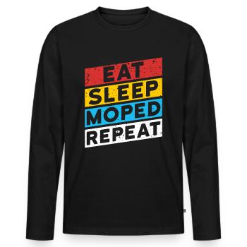MOPED Moped GDR Motorcycle | EAT SLEEP MOPED REPEAT - Men's Premium Organic Long Sleeve Shirt - black - Front - Nico (187cm)