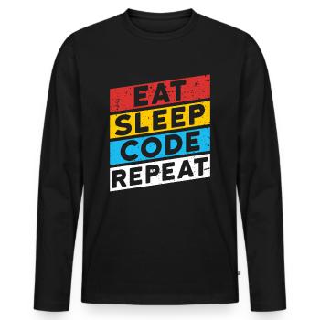 CODE CODER CODING Spruch | EAT SLEEP CODE REPEAT - Männer Premium Bio Langarmshirt - Schwarz - Vorne - Nico (187cm)