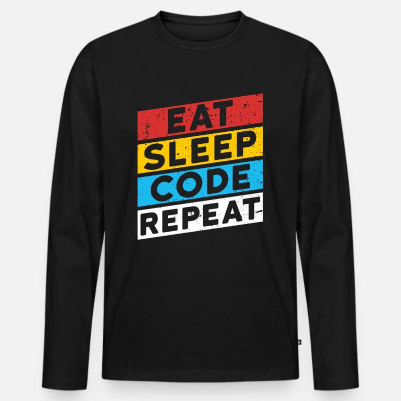 CODE CODER CODING Spruch | EAT SLEEP CODE REPEAT Männer Premium Bio Langarmshirt