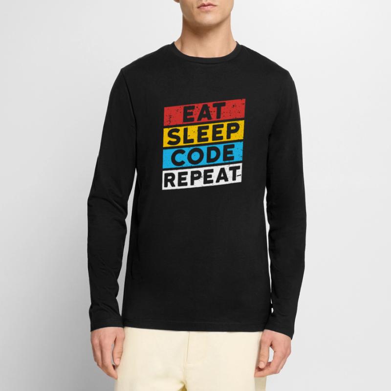 CODE CODER CODING Spruch | EAT SLEEP CODE REPEAT Männer Premium Bio Langarmshirt