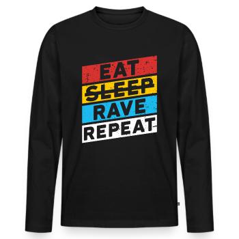 RAVE RAVER FESTIVAL PARTY | EAT SLEEP RAVE REPEAT - Männer Premium Bio Langarmshirt - Schwarz - Vorne - Nico (187cm)