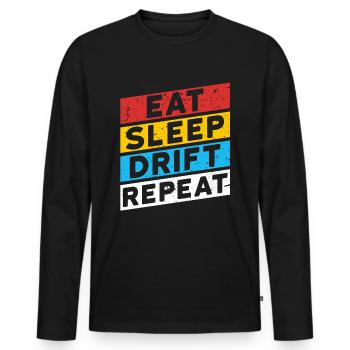 DRIFTER DRIFTEN | EAT SLEEP DRIFT REPEAT - Männer Premium Bio Langarmshirt - Schwarz - Vorne - Nico (187cm)