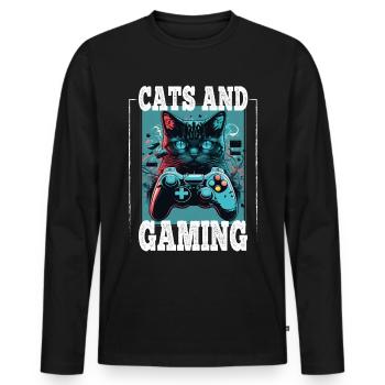Cats and Gaming Cat Kitten Controller Gaming - Men's Premium Organic Long Sleeve Shirt - black - Front - Nico (187cm)