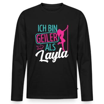 Ich bin geiler als Layla Mallorca Malle - Männer Premium Bio Langarmshirt - Schwarz - Vorne - Nico (187cm)