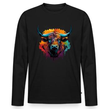 Colorful Buffalo Water Buffalo - Men's Premium Organic Long Sleeve Shirt - black - Front - Nico (187cm)