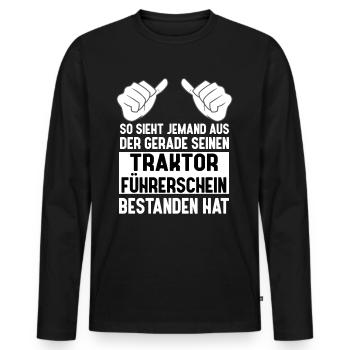Traktor Trekker Führerschein bestanden - Männer Premium Bio Langarmshirt - Schwarz - Vorne - Nico (187cm)