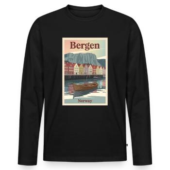 Bergen Norway Retro Poster Vintage Souvenir - Männer Premium Bio Langarmshirt - Schwarz - Vorne - Nico (187cm)