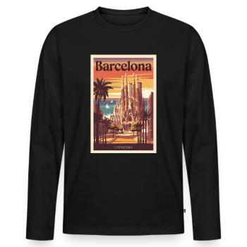 Affiche rétro Barcelone Vintage Souvenir - T-shirt manches longues Premium bio Homme - noir - Devant - Nico (187cm)