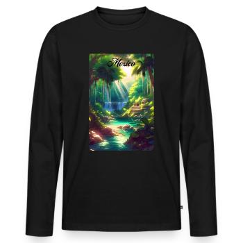 Mexique jungle rétro affiche souvenir - T-shirt manches longues Premium bio Homme - noir - Devant - Nico (187cm)