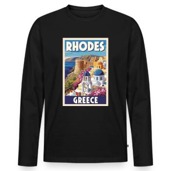 Rhodes Grèce Affiche Rétro Souvenir Vintage - T-shirt manches longues Premium bio Homme - noir - Devant - Nico (187cm)