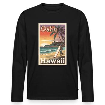 Oahu Hawaii Retro Poster Vintage Souvenir - Men's Premium Organic Long Sleeve Shirt - black - Front - Nico (187cm)