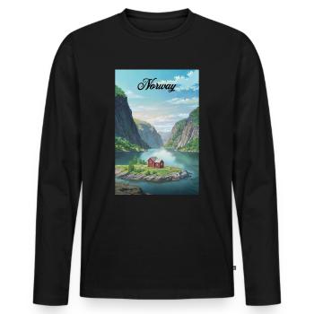 Norway Fjord Retro Poster Souvenir - Men's Premium Organic Long Sleeve Shirt - black - Front - Nico (187cm)