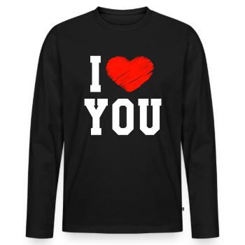 I Love You - Men's Premium Organic Long Sleeve Shirt - black - Front - Nico (187cm)