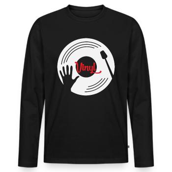 Schalplatte Vinyl Plattenspieler Dj Retro Geschenk - Männer Premium Bio Langarmshirt - Schwarz - Vorne - Nico (187cm)
