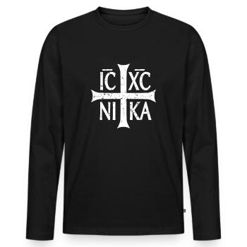 IC XC NIKA Christogram Jesus Christ est le gagnant - T-shirt manches longues Premium bio Homme - noir - Devant - Nico (187cm)