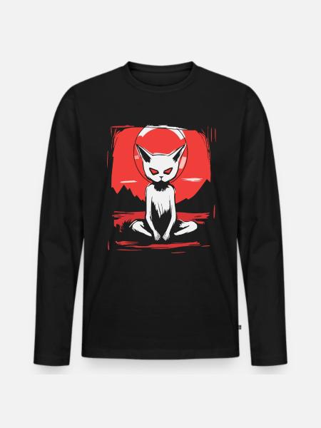 Japan, Red Sun, Yoga, Cat - Men's Premium Organic Long Sleeve Shirt - black