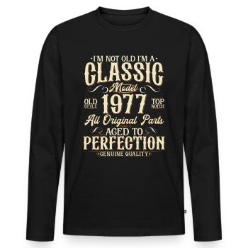 Born in 1977 Vintage Vintage Birthday Gift - Men's Premium Organic Long Sleeve Shirt - black - Front - Nico (187cm)