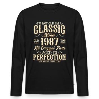 1987 Vintage Born Vintage Cadeau d’anniversaire - T-shirt manches longues Premium bio Homme - noir - Devant - Nico (187cm)