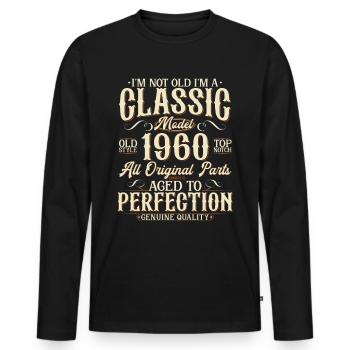 1960 Vintage Born Vintage Cadeau d’anniversaire - T-shirt manches longues Premium bio Homme - noir - Devant - Nico (187cm)