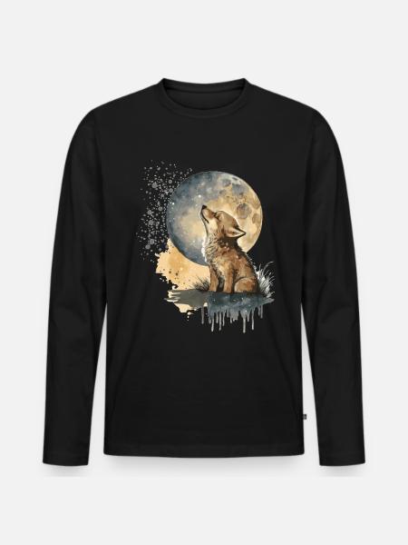Cub Scout heult den Mond an - Männer Premium Bio Langarmshirt - Schwarz