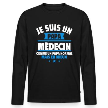 papa médecin : cadeau fête des pères - T-shirt manches longues Premium bio Homme - noir - Devant - Nico (187cm)