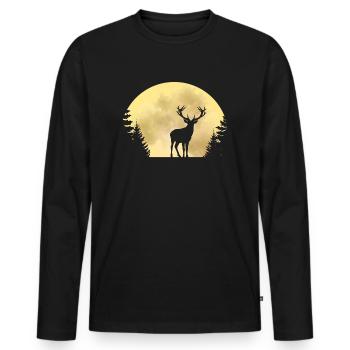 Hirsch und Mond Naturliebhaber Jagd - Männer Premium Bio Langarmshirt - Schwarz - Vorne - Nico (187cm)